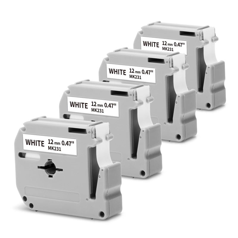 Greateam M-K231 Label Tape Replacement for M-K231s Brother Label Tape 12mm 0.47 M Tape Black on White Compatible with Brother Label Maker PTM95 PT-80 PT-70 PT-65  4-Pack - Image 1